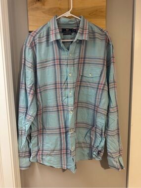 🐳 Vineyard Vines Light Blue Plaid Long-Sleeve Button-Down Shirt, Mens XL
